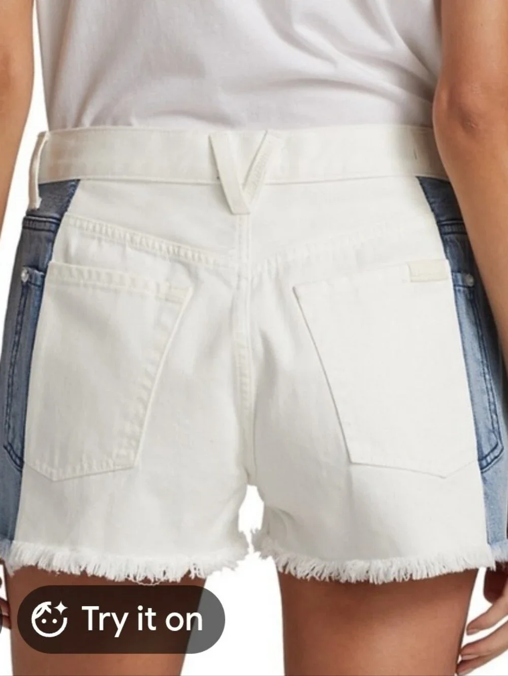 7 For All Man Kind Monroe White And Blue Denim Shorts